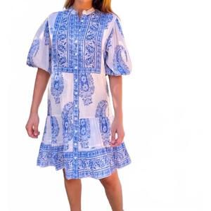 Blue & White Paisley Mini Dress - Breezy Button-Front